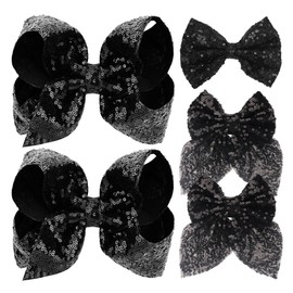 5Pcs Sparkly Black Hair Bows for Girls,Glitter Enchanting Fairy Fashion Sequin Bow Alligator Clips Hair Accessories for Girls Toddlers Kids Children Teens