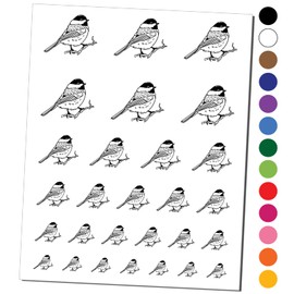 Black-Capped Chickadee Bird on Branch Temporary Tattoo Water Resistant Fake Body Art Set Collection - Black (One Sheet)