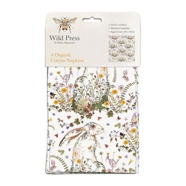 Museums & Galleries Cloth Napkins - Set of 4 - Wildflower Rabbit and Butterflies - Artistic Wild Press Design by Helen Ahpornsiri - Organic Cotton - Reusable Tableware CNA042