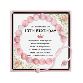 10th Birthday Gifts for Girls, Beaded Bracelets for 10 Year Old Girl Gifts, Double Digits Birthday Box for Her, Adjustable Stone Pearl Bracelet Presents for Daughter Granddaughter Niece Classmate