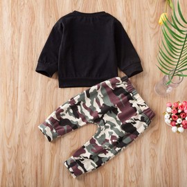 Baby Boy Outfit Clothes Straight Outta Timeout Pullover Shirt Hooded Sweatshirt Tops Cool Army Green Pants Outfits Set (Boys Camouflage, 12-18 Months)