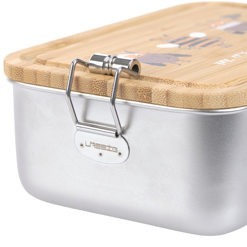 LÄSSIG Children's Lunch Box Stainless Steel and Bamboo Breakfast Box
