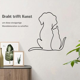 Dexlyn Cat and Dog Wall Decoration Metal Wall Decoration Black Minimalist Wire Wall Signs Hanging for Home Café Bar (36 cm x 30 cm)