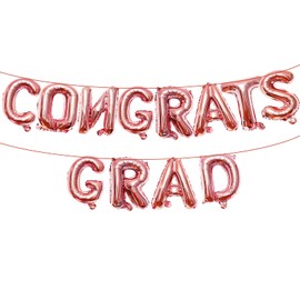 16 Inches 'CONGRATS GRAD' Graduation Letter Balloons Banner for High School, College, Graduation Party Decorations, and Prom Ceremony Decor (Rose Gold)