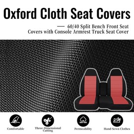 ESMING 60/40 Front Split Bench Seat Covers Fit for Chevy Colorado GMC Canyon 2004 2005 2006 2007 2008 2009 2010 2011 2012 with Console Armrest Truck Seat Cover-Red