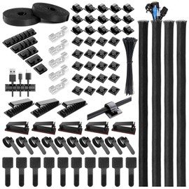 OneLeaf Cable Management Kit, Multiple Wire Management, Cable Ties Adhesive Cable Clips Cord Holder Wire Organizer Sleeve, Multifunction Cable Management Under Desk for Home, Office, Data Centers