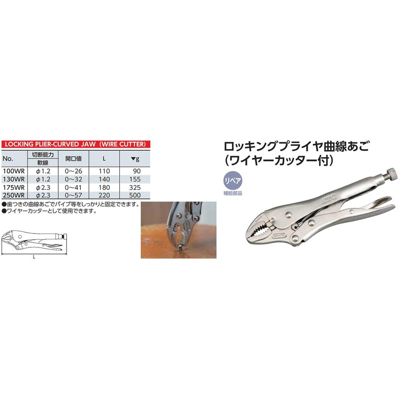 Kyoto Tools (KTC) Locking Pliers Curved Jaw (with Wire Cutter)