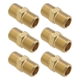 EMSea Brass Pipe Fitting BSP 1/4 Inch Male Thread to 1/4 Inch Male Thread Straight Hex Nipple Quick Coupling Adapter Connection for Air/Water/Oil/Fuel Pipe Pack of 6