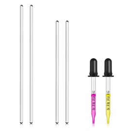 4PCS Glass Stir Sticks Lab Glass Stirring Rod 8"X2 10"X2 with Both Ends Round and 2PCS Glass Graduated Droppers 4"X2 for Science Lab, Kitchen Science Education (6)