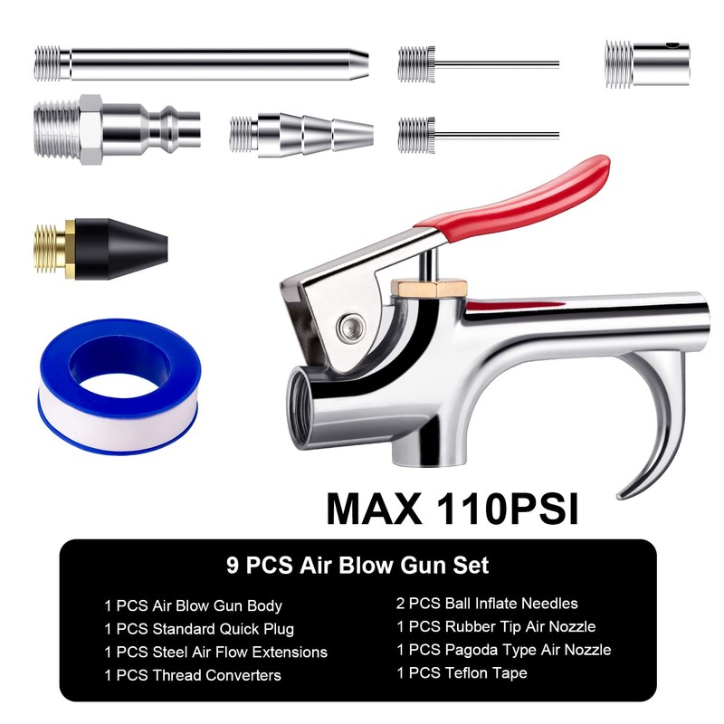 9 Pcs 2-Way Connection Air Nozzle Blow Gun Sets, Air