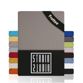 STUDIO Basic Terry Fitted Sheet 90 x 200 cm, Cotton Cuddly and Soft, Oeko-Tex 100, Brand Quality, Flat Sheet 90 x 200 cm for All Standard Mattresses up to 25 cm Height, Taupe