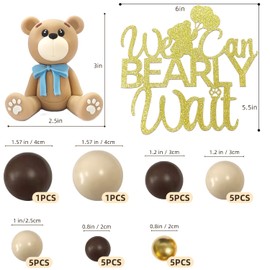 29 decoraciones de pastel de oso con texto en inglés "We Can Bearly Wait" para decoración de fiesta de baby shower