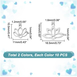 DELORIGIN Pack of 20 Lotus Flower Pendants, 2 Styles, Lotus Charms, Stainless Steel Dangling Buddha Charm for DIY Making Earrings, Necklaces, Bracelets and Jewellery, Non-precious metal