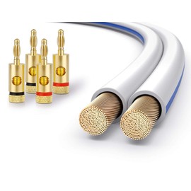 conecto CC50614 OFC Professional Audio Speaker Cable Ultraflex Cross Section 2 x 2.50 mm² (99.9% OFC Full Copper 322 x 0.10.0 mm Wire) 10.0 m White Set Including 4 Banana Plugs
