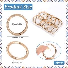 SOFPLATE 1 Box 10Pcs 40MM Gold Spring O Ring Clip Keychain O Rings Round Carabiner Clip Snap Key Ring Buckle Hook Zinc Alloy Trigger Spring O Rings for DIY Keychains Purse Handbag Dog Leashes Crafts