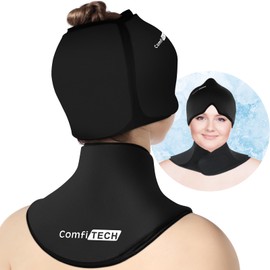ComfiTECH Cold Cap and Neck Ice Pack Wrap Gel Combo, Care Package for Head and Cervical, Black, Large