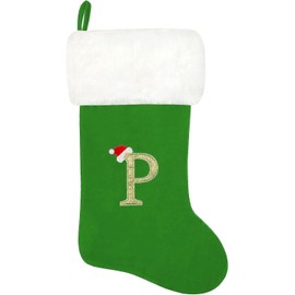 SherryDC 20 Inches Monogram Christmas Stockings Letter P, Soft Velvet Plush Cuff Embroidered Xmas Stockings Decorations for Family Holiday Season Decor