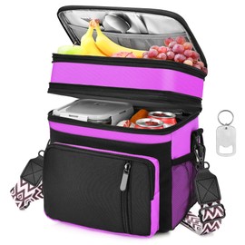 LOKASS Lunch Box for Women/Men-16L-Insulated Lunch Bag, Expandable Double-layer Leakproof Cooler Bag with Upgrade Adjustable Shoulder Strap Ideal for Work/Travel/Picnics（Hot Pink）