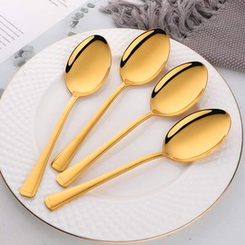 Pack of 12 Dinner Spoons, Buyer Star Gold Stainless Steel Utensils for Home Kitchen or Restaurant, Dishwasher Safe