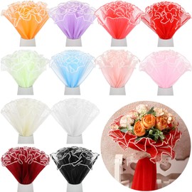 Gilprop 12 Pcs Flower Wrapping Mesh Paper, 11 Inch x 4 Yard Wavy Pearl Edge Wrinkled Flower Bouquet Packaging Mesh Florist Supplies for Valentine‘s Day Mother's Day Gifts (Assorted Colors)