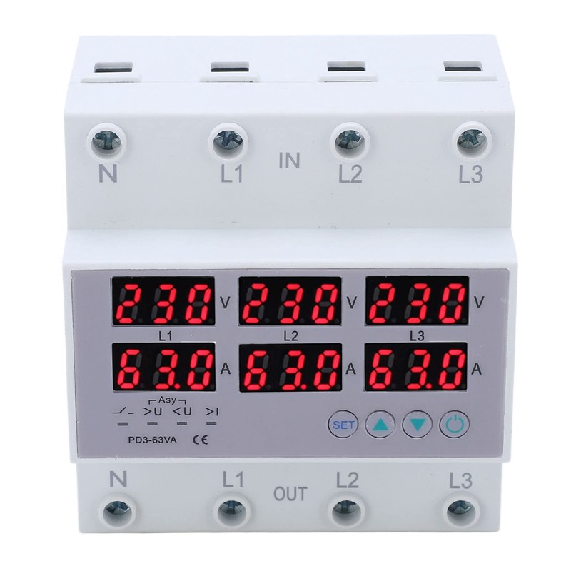 Eujgoov AC 390-500V 3-Phase DIN Rail Voltmeter Ammeter Adjustable Surge