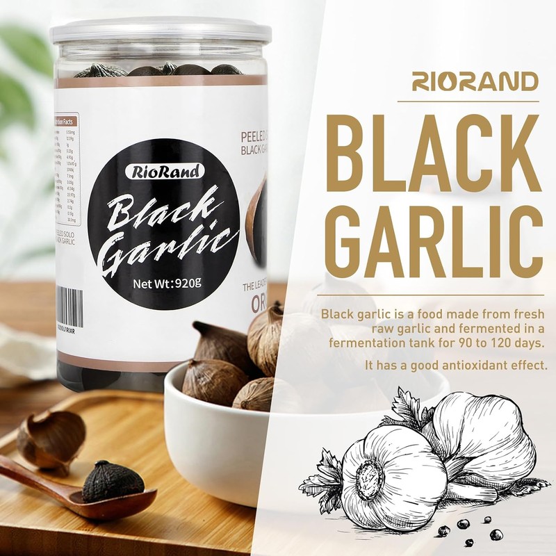 RioRand Black Garlic Whole & Peeled 90-Day Fermented No Added