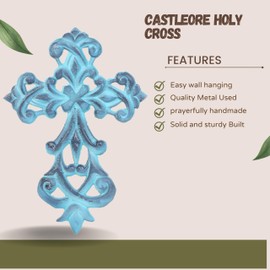 Castleore Easy Wall Hanging Home Decor Religious Christian Metal Cross for Wall | Best for Home, Office and As Gift | Antique Finish | Size L 8.9 W 6 INCH (Blue Antique)