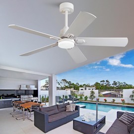 42 Inch White Outdoor Ceiling Fans with Lights and Remote, Dimmable 5 Blade Outdoor Ceiling Fans for Patios, White Ceiling Fan with Light for Bedroom Indoor Living Room