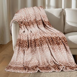 MACEVIA Flannel Fleece Animal Print Throw Blanket for Couch, Cabin Decor Deer Blanket, Deer Hide Cabin Throw Blanket, Super Soft Fluffy Thick Warm Throws Home Decor for Bed Sofa(Deer, 50x60 Inches)