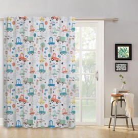 ggaimwf Curtains with Cartoon Cars Colourful Vehicle Traffic Light Curtains for Children's Room Window Curtains Rod Pocket Playroom for Boys Loop on the Back Floor Curtains 107 x 160 cm 1 Panel