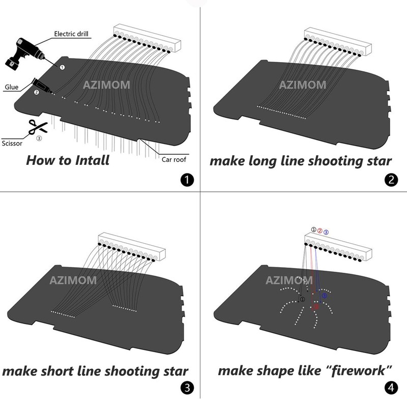 AZIMOM RGB 12LED Meteor Shooting Star Kits 600pcs 0.03in 9.8ft