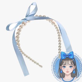 Fokmuaex 1pcs Pearl Satin Bow Headband Vintage Knot French Headband - delicate headband for women and girls, with long hair and short hair (blue, one size)