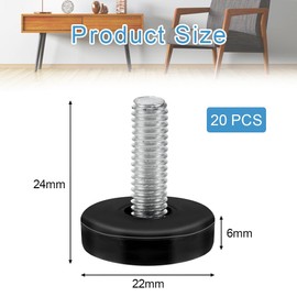 DECARETA 20 PCS Furniture Feet with Drive-In Nuts, Height Adjusting Screws Metal Threaded Pole Leveling Feet Round Base Foot for Chair Table Cupboard Furniture Legs (22 * 18mm)