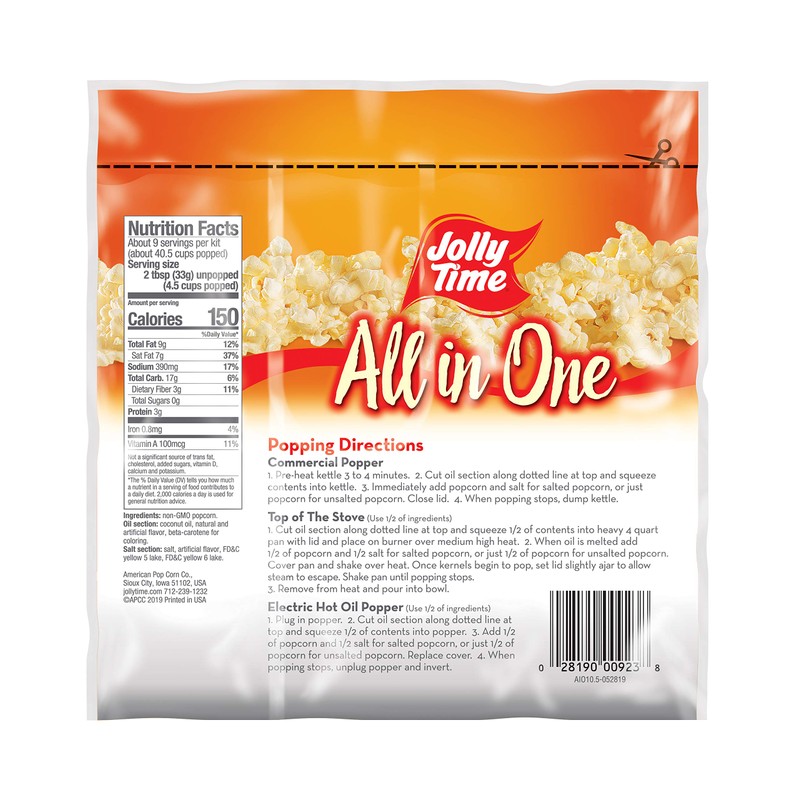 JOLLY TIME All in One Popcorn Kit, Portion Packets with