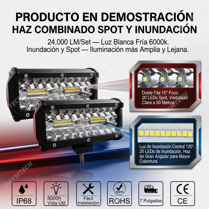 Par Barra De Luz Led Faros 40 Led 120w 7