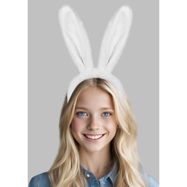 DaliDali - Diadema de orejas de conejo, diadema de orejas de conejo, para Pascua, Halloween, cosplay, fiestas, diadema de Pascua con orejas doblables, diadema de conejo (rosa y blanco)