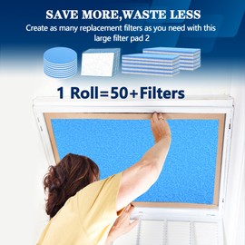 MERV 8 Air Vent Filters, 12” x 90” Cut to Fit Air Filter Material (50+ Filters),Electrostatic Triple Vent Material for Floor, Ceiling, HVAC & RV, Includes 48 Adhesive Hook Tape