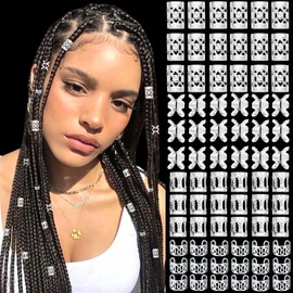 VENOFEN 120PCS Silver Hair Cuffs for Braids Loc Dreadlock Jewelry Metal Braids Clips Adjustable Hair Cuffs Rings Alloy Hair Accessories for Women and Girls