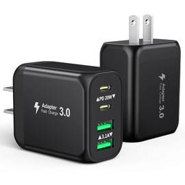 40W USB C Charger Block, 2-Pack 4-Port Fast Charging Block Power Adapter, Dual PD & QC Type-C Multiport Wall Charger for iPhone 17 16 15 14 13 12 11 Pro Max, Samsung, Tablets