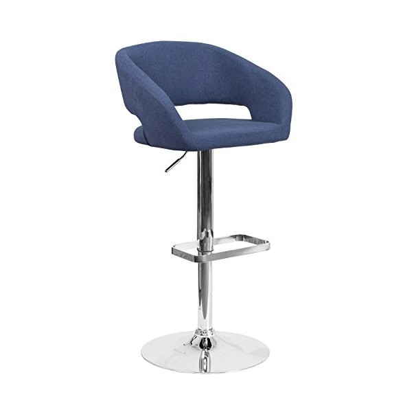 Flash Furniture Contemporary Blue Fabric Adjustable Height Barstool with Rounded
