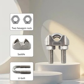 PDETVEO 8PCS 5/16" Wire Rope Clamps, M10 Wire Rope Cable Clip, 304 Stainless Steel Wire Rope Clip and Thimble Set