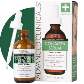 Advanced Clinicals Suero de colágeno para la cara | Suero de péptido de colágeno antienvejecimiento visible + hidratante de ácido hialurónico que mejora el aspecto de arrugas, piel seca y líneas finas