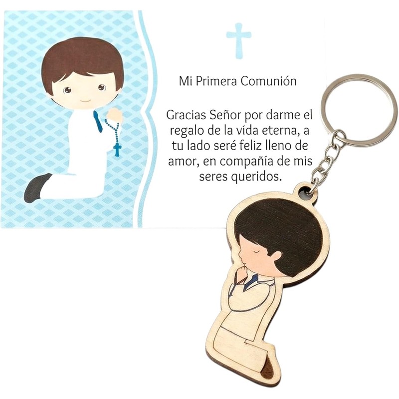 Llaveros de Madera para Primera Comunión, Niño Rezando, Recuerdo Religioso,