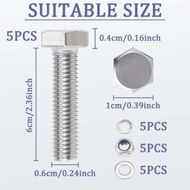 5pcs Multi-Purpose Stainless Steel Hexagon Bolts - Practical Are Stainless Steel Hexagon Head Nuts And Bolts Combination, Suitable For Machinery, Furniture, Automobiles, Bicycles, 3d Printing, Ships