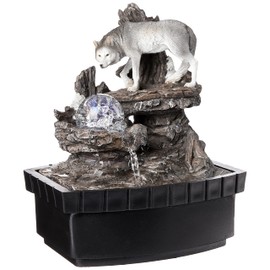 OK Lighting 10.25" H Wolf Table Fountain, Black
