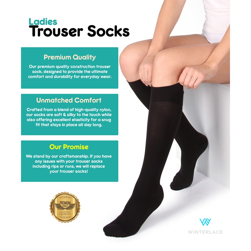 Winterlace Women’s Trouser Socks, Opaque Stretchy Nylon Knee High, Many