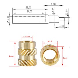 M2.5 Insertos roscados para plástico, 100 piezas M2.5 x L4 x D4 con herramientas de inserción de ajuste de calor, tuercas moleteadas métricas de latón para componentes de impresión 3D y piezas de