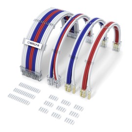 Sirlyr PSU Cable Extension,Customed Pre-Bend PC Power Supply Cable,1x 24 Pin ATX / 1x 8 (4+4) Pin EPS/Longer 2X 8 (6+2) Gold-Plated Pin Pcie,Nylon Sleeved White Red Blue,4 Kits