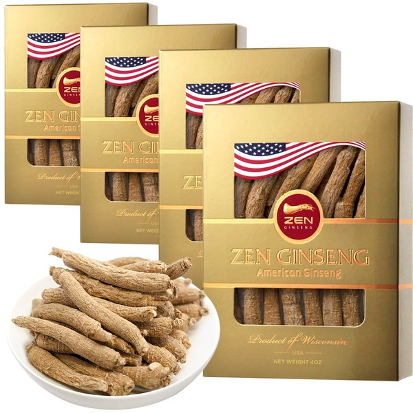 4 Boxes of American Wisconsin Ginseng — Small Long Root 西洋参/花旗参 Premium Quality Panax Ginseng. Boosts Body Immunity, Energy for Men & Women (16oz)
