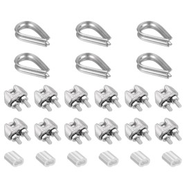 TOP-VIGOR M2 Wire Rope Accessory Set for 2mm Dia Wire Rope, 12Pcs Wire Rope Cable Clip Clamp, 6Pcs Thimble Rigging, 6Pcs Aluminum Crimping Loop Sleeve
